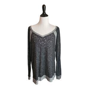 Maurices Grey Long Sleeve Rhinestone Embellished Top